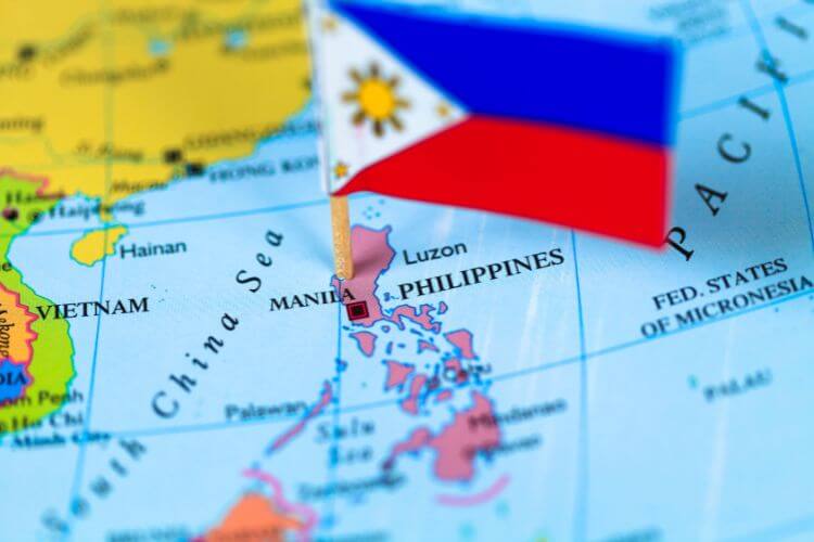 Map with pin location of the Philippines