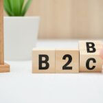 Visual representation of a B2B marketing strategy, featuring charts, graphs, and business professionals collaborating.