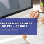 Call center agent with headset labeled outsourced customer service in the Philippines
