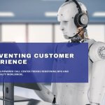 AI robot with headset managing virtual call center operations