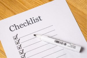 Printed checklist with marker pen