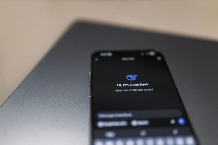 Close-up of a mobile phone screen displaying the DeepSeek AI assistant interface.