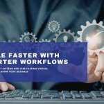 Digital workflow automation concept with gears and technology interface for business efficiency