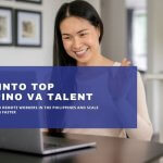 Filipino virtual assistant smiling during a video call on a laptop