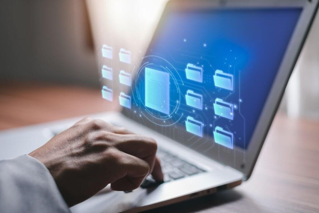 Digital document management system with electronic file organization and secure document storage.