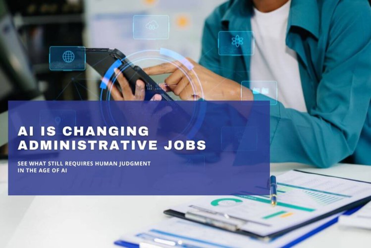 Person using digital technology illustrating AI in administrative work.