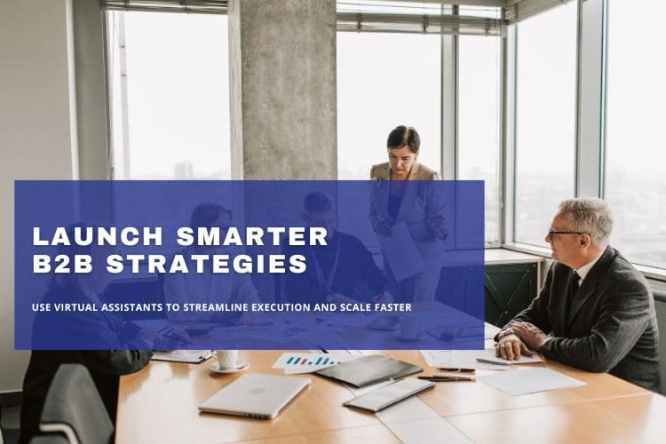 Business team planning B2B strategy using virtual assistants for growth