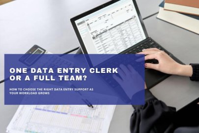 Data entry clerk working on business spreadsheets