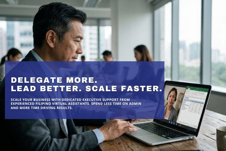 Business leader meeting with a Filipino virtual assistant online to delegate administrative tasks and scale business operations.