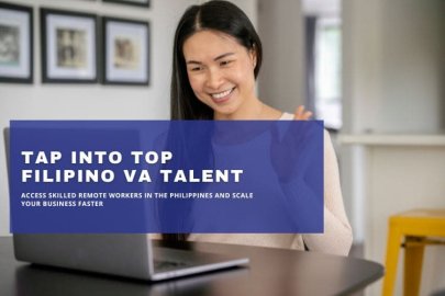 Filipino virtual assistant smiling during a video call on a laptop
