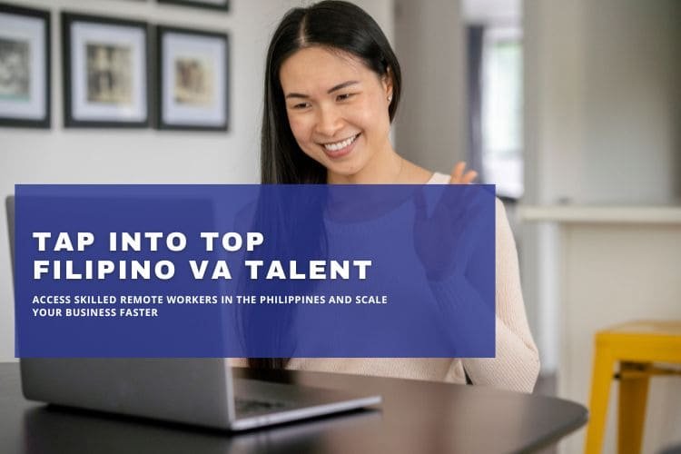 Filipino virtual assistant smiling during a video call on a laptop