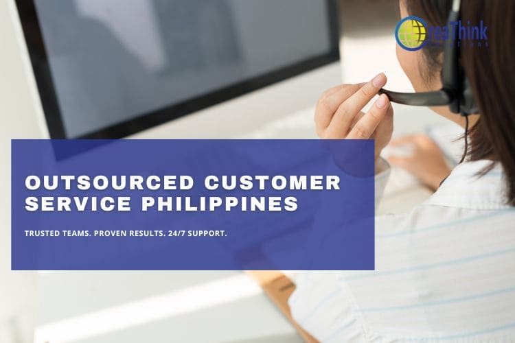 Call center agent with headset labeled outsourced customer service in the Philippines