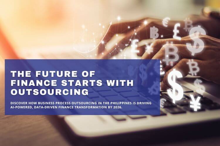 Visual representation of outsourcing's role in shaping the future of finance, with icons and charts depicting financial growth.
