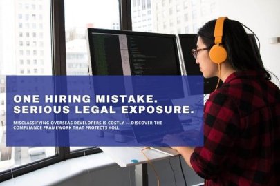 Female software developer working remotely highlighting overseas hiring compliance risks
