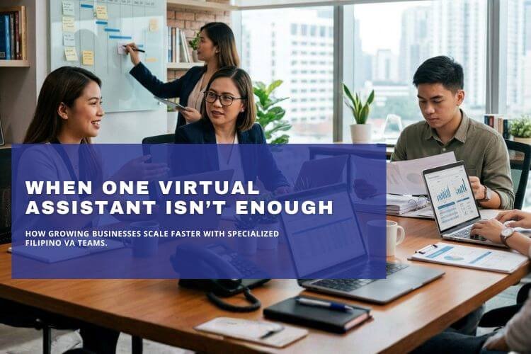 Filipino virtual assistant team collaborating in an office to support growing international businesses.