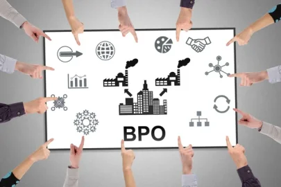 Diagram illustrating the BPO (Business Process Outsourcing) concept with various related icons.