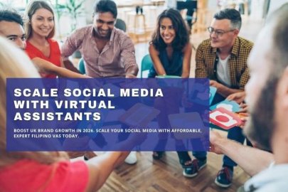 Group of professionals holding social media icons to represent outsourced social media growth strategies.