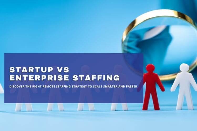Comparison concept of startup vs enterprise staffing with highlighted figures